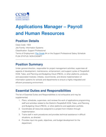 Applications Manager Payroll And Human Resources