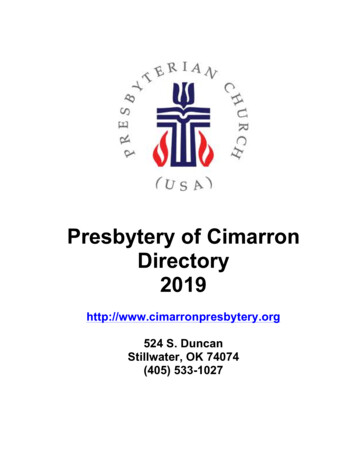 Presbytery Of Cimarron Directory 2019 - Cimarron Presbytery