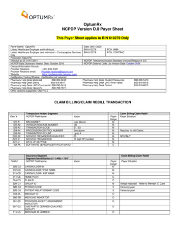 OptumRx NCPDP Version D.0 Payer Sheet