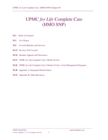 UPMC For Life Complete Care (HMO SNP) - UPMC Health Plan