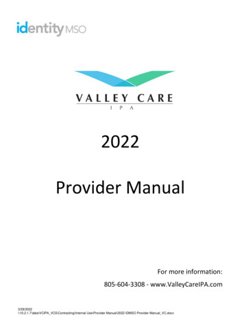 2022 Provider Manual - Valley Care IPA
