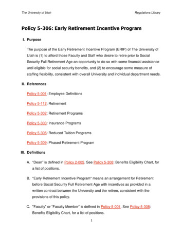 Policy 5-306: Early Retirement Incentive Program - University Of Utah
