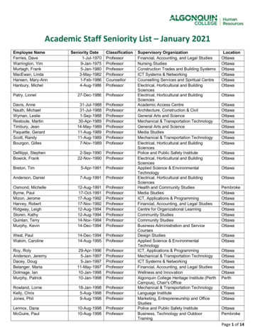 Academic Staff Seniority List - January 2017 - Algonquin College