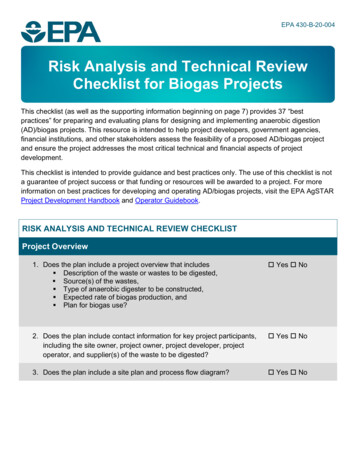 Risk Analysis And Technical Review Checklist For Biogas Projects - US EPA