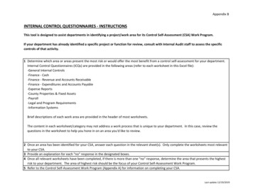 INTERNAL CONTROL QUESTIONNAIRES - INSTRUCTIONS - Alameda County, California