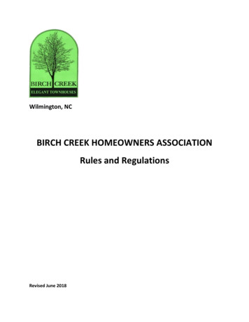 BIRCH CREEK HOMEOWNERS ASSOCIATION Rules And Regulations