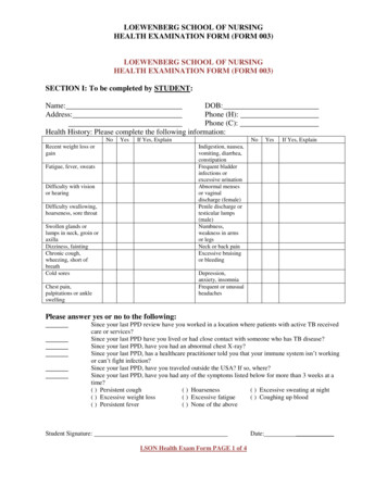 Loewenberg School Of Nursing Health Examination Form (Form 003 .