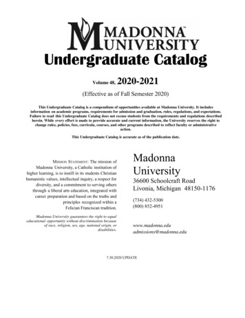 Undergraduate Catalog : 2020-2021 - Madonna University