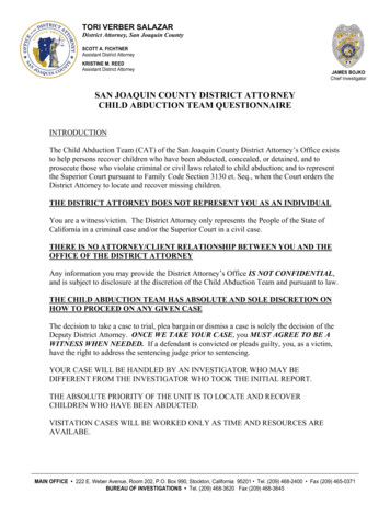 San Joaquin County District Attorney Child Abduction Team Questionnaire