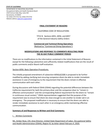 FINAL STATEMENT OF REASONS - California Department Of Industrial Relations