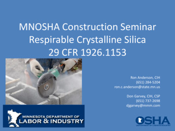 MNOSHA Construction Seminar Respirable Crystalline Silica . - Minnesota