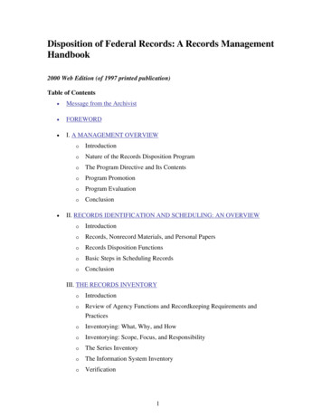 Disposition Of Federal Records: A Records Management Handbook - Archives