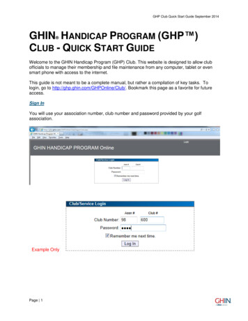 Ghin Handicap Program (Ghp ) Club Q Uick Start Guide - Massgolf