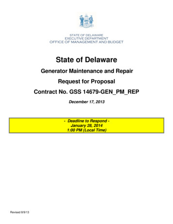 Generator Maintenance And Repair Request For Proposal . - Delaware