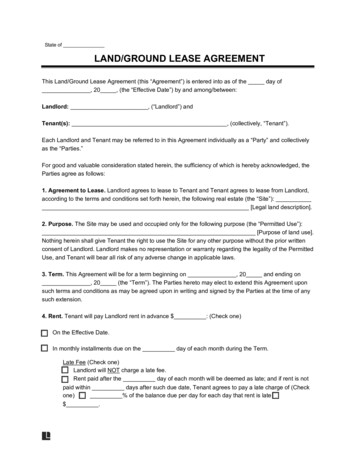 State Of LAND/GROUND LEASE AGREEMENT - Legal Templates