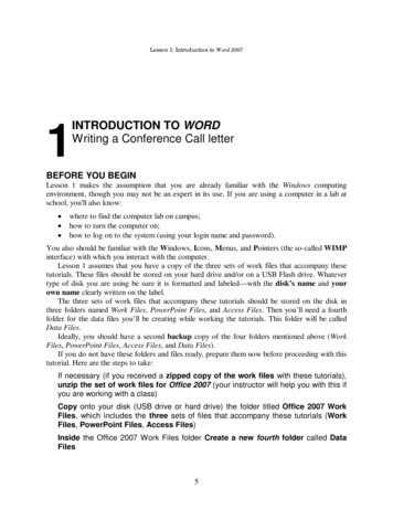 Lesson 1: Introduction To Word 2007 - University Of Pittsburgh