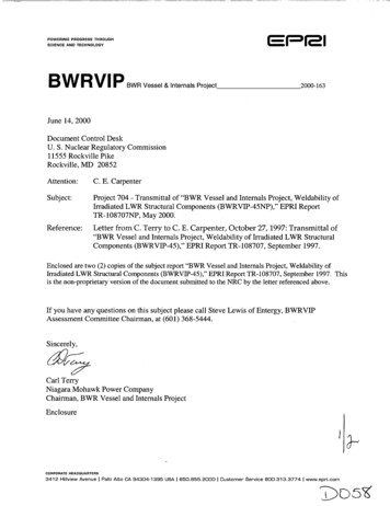 Project 704 - Transmittal Of 'BWR Vessel And Internals Project .