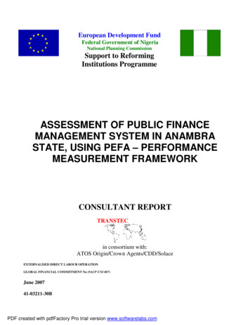 Assessment Of Public Finance Management System In Anambra State . - Pefa