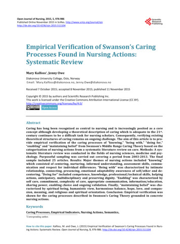 Empirical Verification Of Swanson's Caring Processes Found In Nursing .