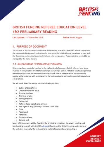 British Fencing Referee Education Level 1&2 Preliminary Reading