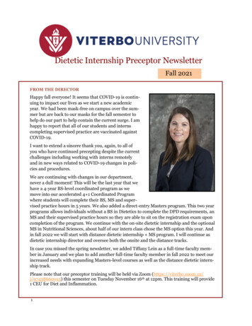 Dietetic Internship Preceptor Newsletter - Viterbo University