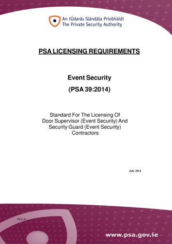 PSA LICENSING REQUIREMENTS Event Security (PSA 39:2014)