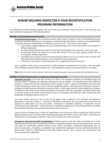 Senior Welding Inspector 9-year Recertification Program Information