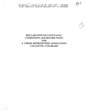 Declaration Of Covenants, Conditions And Restrictions For S. Creek .