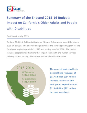 Summary Of The Enacted 2015-16 Budget: Impact On California's Older .
