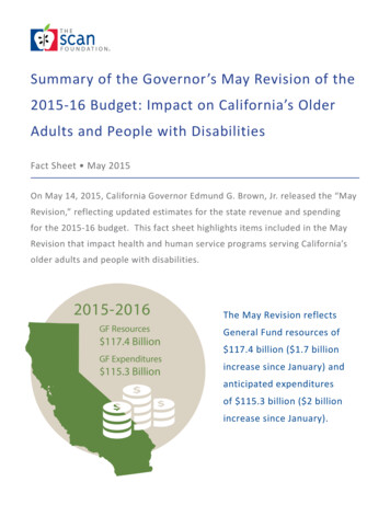 Summary Of The Governor's May Revision Of The 2015-16 Budget: Impact On .
