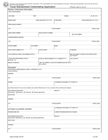 Texas Standardized Credentialing Application (Please Type Or Print