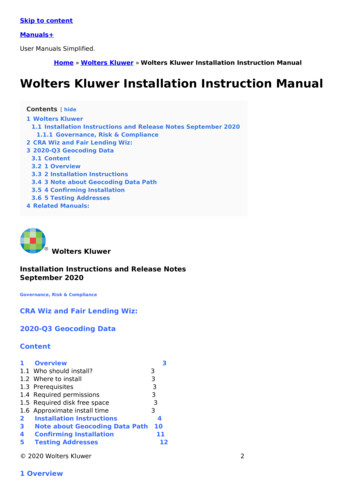 Wolters Kluwer Installation Instruction Manual - Manuals 