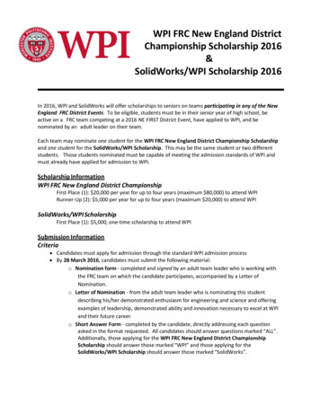 WPI FRC New England District Championship Scholarship 2016 SolidWorks .