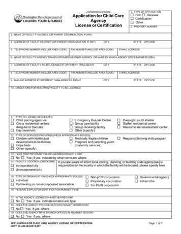 Application For Child Care Agency License Or Certification