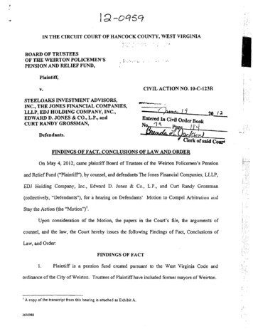 Lower Court Order, Board Of Trustees Of The Weirton Policemen's Pension .