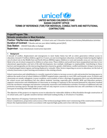 United Nations Children'S Fund Sudan Country Office Terms Of Reference .