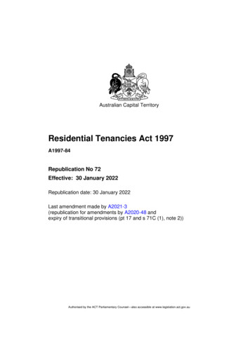 Residential Tenancies Act 1997 - ACT Legislation Register