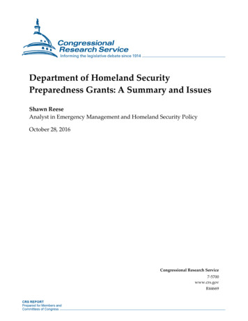 Department Of Homeland Security Preparedness Grants: A Summary And Issues