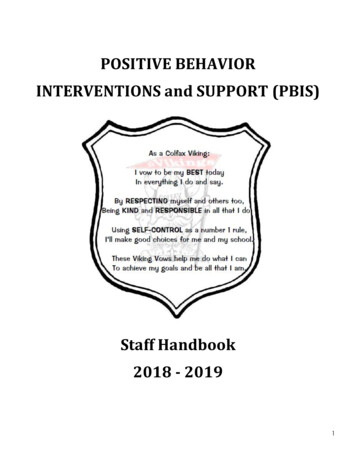 POSITIVE BEHAVIOR INTERVENTIONS And SUPPORT (PBIS)