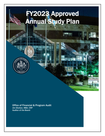 FY2023 Approved Annual Study Plan - Fairfax County, Virginia