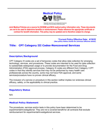 Title: CPT Category III Codes-Noncovered Services - BCBSM