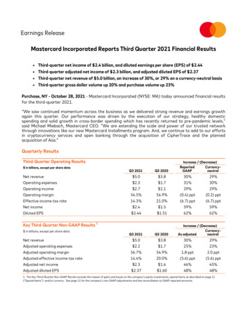 Earnings Release Mastercard Incorporated Reports Third Quarter 2021 .