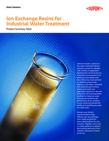 AmberLite Ion Exchange Resins For Industrial Water Treatment . - DuPont