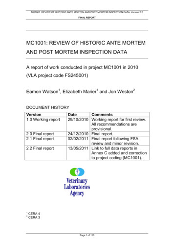 Mc1001: Review Of Historic Ante Mortem And Post Mortem Inspection Data