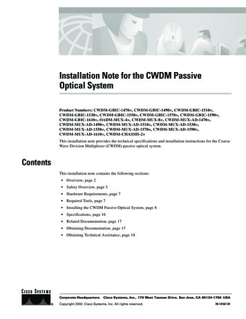 Installation Note For The CWDM Passive Optical System - Cisco