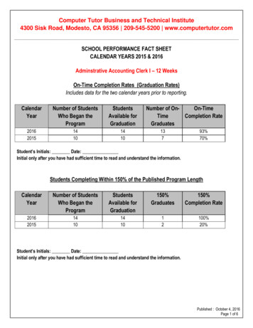 SCHOOL PERFORMANCE FACT SHEET CALENDAR YEARS 2015 & 2016 Adminstrative .