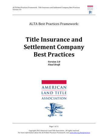 Title Insurance And Settlement Company Best Practices - The Fund