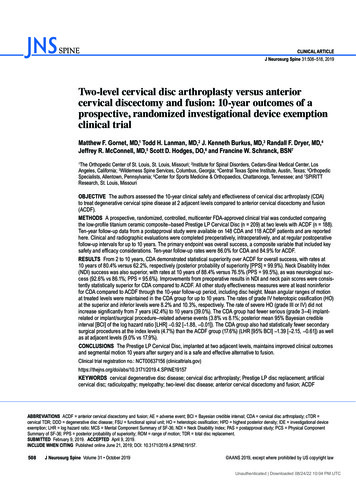 Two-level Cervical Disc Arthroplasty Versus Anterior Cervical . - Jns
