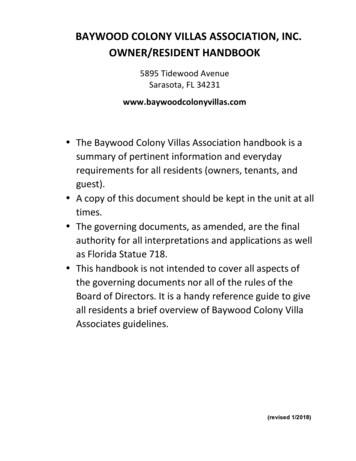 Baywood Colony Villas Association, Inc. Owner/Resident Handbook