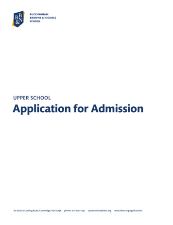 UPPER SCHOOL Application For Admission - Buckingham Browne & Nichols School